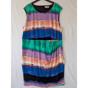 Calvin‎ Klein Womens Rainbow Faux Wrap Sleeveless Shift Dress Size 2X Office